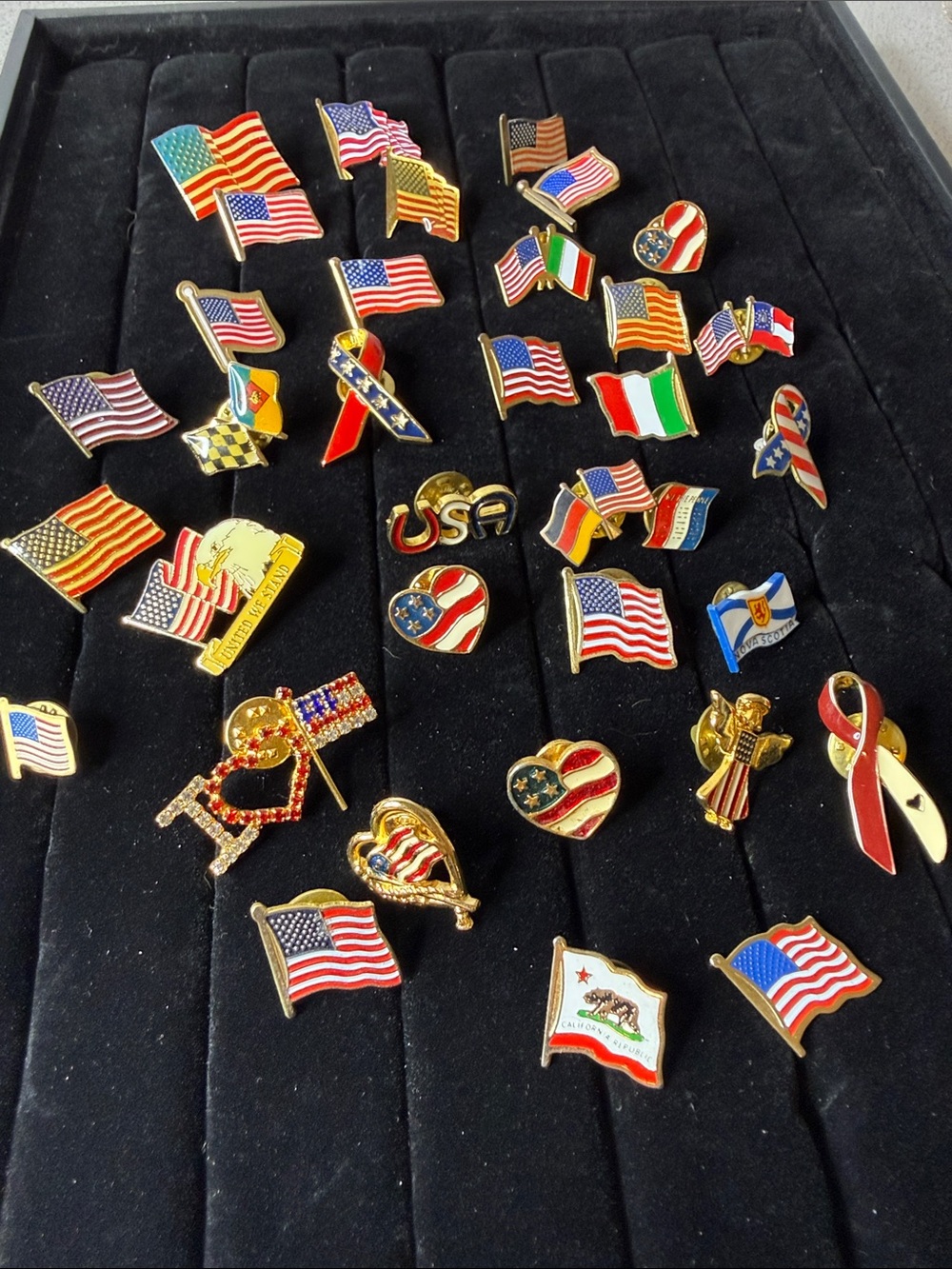 32 pc Flag Lapel Pin Red, White & Blue patriotic USA mx California brooch lot